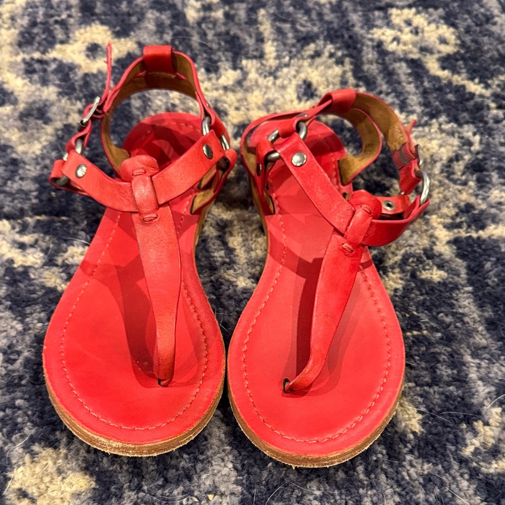 Red Leather Frye Sandals